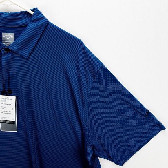 Callaway Golf Polo Opti-Dri Mens XXL Shirt Blue Black Striped 3-Button New Tags - Picture 4 of 12